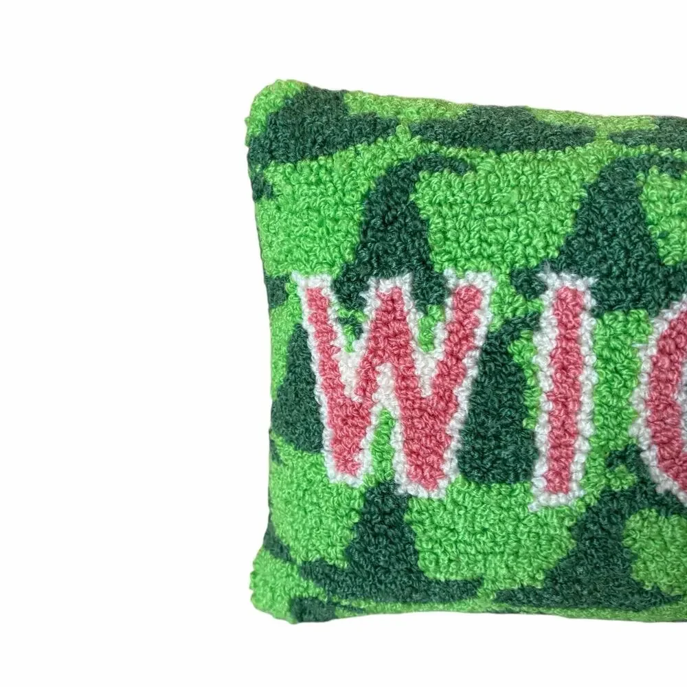 New WICKED Hooked Throw Pillow 13.5x9 Pink & Green by Furbish Studio